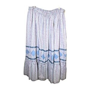 Hand Sewn Handmade Boho Cottage Tiered Patchwork Midi Skirt Floral Calico OOAK L